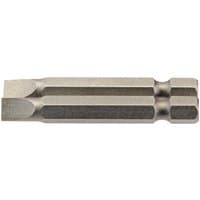 Draper 6mm plain slot insert bit, 1/4" hex, 50mm long, silver, pack of 2 with hexagonal base and flat tip.