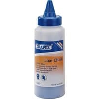 Blue Draper plastic bottle of line chalk with pointed cap, 115g label, and branding.