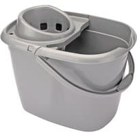 Gray Draper plastic mop bucket, 12L, with wringer and sturdy handle.