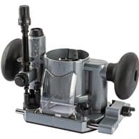 Draper Plunge Base for 58349 Trimming Router, metallic gray with dual black handles and adjustable depth gauge.