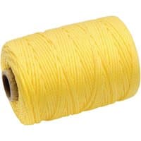 Yellow Draper polypropylene brick line spool, 100m length, tightly wound with a smooth texture.