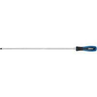 Draper Pound Thru' screwdriver, 8x450mm, with blue and black handle, long metal shaft, and plain slot tip.