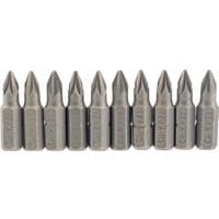 Pack of 10 silver Draper PZ Type Insert Bits, 1/4" hex, 25mm long, No.1, with engraved size markings.