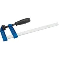 Blue and silver Draper Quick Action Clamp, 200mm x 50mm, with a black ergonomic handle and metal bar.