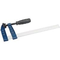 Draper Quick Action Clamp, 250mm x 80mm, blue jaws, black handle, silver metal bar.
