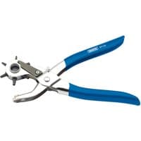 Draper Revolving Punch Pliers with blue handles, silver metal body, and rotating head for 2.5-4.5mm holes.
