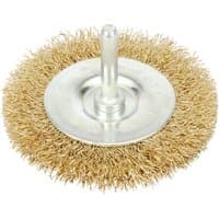 Draper rotary wire brush, 6 x 75mm, with brass bristles and a central metal shank for attachment.
