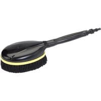 Black Draper Rotating Brush with yellow trim, long handle, and dense bristles.