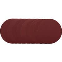 Red Draper sanding discs, 200mm, 120 grit, pack of 10, stacked and overlapping.