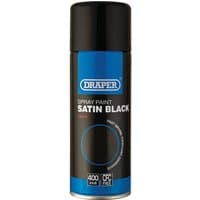 Black Draper Satin Spray Paint can, 400ml, with blue logo and black cap.