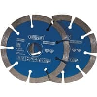 Blue Draper segmented diamond blades, 115mm, with silver edges and central mounting hole, pack of 2.
