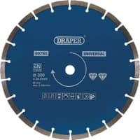 Blue Draper segmented diamond blade, 300mm, with silver segments and central mounting hole.