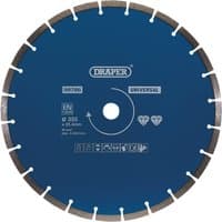 Blue Draper segmented diamond blade, 350mm, with silver segments and central mounting hole.