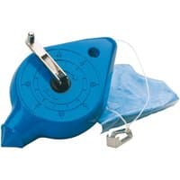 Blue Draper self-chalking chalk line, 30m, with metal crank handle and attached string, triangular shape.