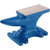 Blue Draper single bick anvil, 4.5kg, with flat top and pointed horn, sturdy base.