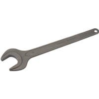 Draper 46mm single open end spanner, silver metal finish, long handle with a hole at the end for hanging.
