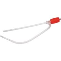 Clear Draper siphon pump with red bulb, two flexible transparent tubes for fluid transfer.