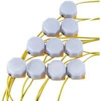 White Draper SMD LED festoon string lights, 10 octagonal bulbs, yellow cables, 22m length, 4W, 3,800 lumens.