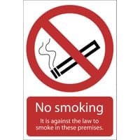 Draper "Smoking Against The Law" sign with red circle and slash over cigarette, text "No smoking" below.