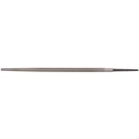 "Draper Smooth Cut Round File, 12 x 250mm, silver metal with tapered end and textured grip handle"