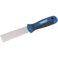 Draper soft grip filler spreader, 32mm, with blue and black ergonomic handle and flat metal blade.