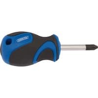 Draper Soft Grip PZ TYPE Screwdriver, No.2 x 38mm, with blue and black ergonomic handle and short metal shaft.