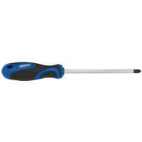 Draper Soft Grip PZ TYPE Screwdriver, No.3 x 150mm, black and blue handle, chrome shaft, and Pozidriv tip.