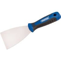 Draper Soft Grip Stripping Tool, 75mm with blue and black ergonomic handle and wide stainless steel blade.
