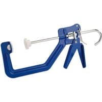 Blue Draper speed clamp, 152mm, with metal bar, trigger handle, and adjustable jaw.