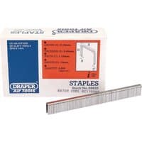 Draper Staples, 13mm, 5000 count, in a white box with blue and red accents, showing staple dimensions diagram.