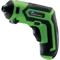 Green and black Draper Storm Force cordless screwdriver with ergonomic grip and 1/4" hex chuck.