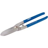 Draper Straight Tinman's Shears, 300mm, with silver blades and blue handles.