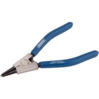 Draper 140mm straight tip external circlip pliers with blue rubber grips and silver metal jaws.