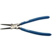 Blue-handled Draper straight tip internal circlip pliers, 225mm, with silver metal jaws and precise gripping tips.