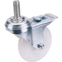 Swivel bolt fixing nylon wheel with brake, 75mm diameter, silver metal frame, white wheel, by Draper.