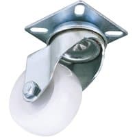 Swivel plate fixing nylon wheel, 50mm diameter, metal bracket, white wheel, by Draper, supports up to 50kg.