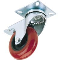 Draper swivel plate polyurethane wheel with brake, 75mm diameter, red wheel, silver metal frame, load capacity 70kg.