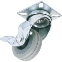 Swivel plate rubber castor with brake, 50mm diameter, silver metal frame, by Draper, supports up to 50kg.