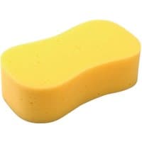 Yellow Draper Synthetic Sponge with curved edges and porous texture.