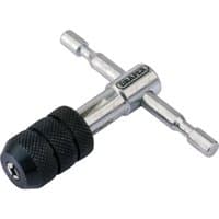 Silver Draper T Type Tap Wrench with black knurled grip, 2.0-4.0mm capacity, T-shaped handle.