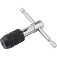 Silver Draper T Type Tap Wrench with black knurled grip, 2.0-5.0mm capacity, adjustable handle.