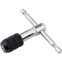 Silver Draper T Type Tap Wrench with black knurled grip, 4.0 - 6.3mm capacity, T-shaped handle.
