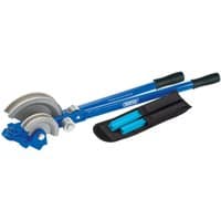 Blue Draper TB22A tube bender with black grips, silver bending heads, and a black carrying case.