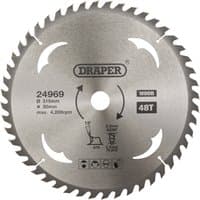 Silver Draper TCT circular saw blade for wood, 315 x 30mm, 48 teeth, with engraved specifications and logo.