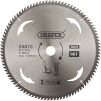 Silver Draper TCT circular saw blade for wood, 315 x 30mm, 96 teeth, with printed specifications and logo.
