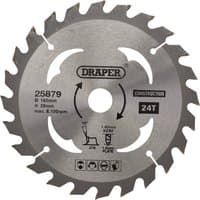 Draper TCT circular saw blade, 165 x 20mm, 24 teeth, silver with black text and logo, designed for wood and composites.