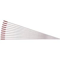 Draper thoriated tungsten electrodes, 1.6 x 150mm, pack of 10, silver rods with red tips, arranged in a fanned pattern.