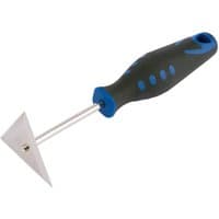 Triangular shave hook with blue and black ergonomic handle and stainless steel blade, 200mm length.