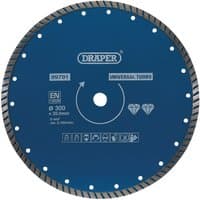 Blue Draper Turbo Diamond Blade, 300mm, with segmented edge and central mounting hole.