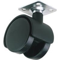 Black Draper twin nylon plate castor with 40mm diameter wheels and metal mounting plate, S.W.L. 25kg.